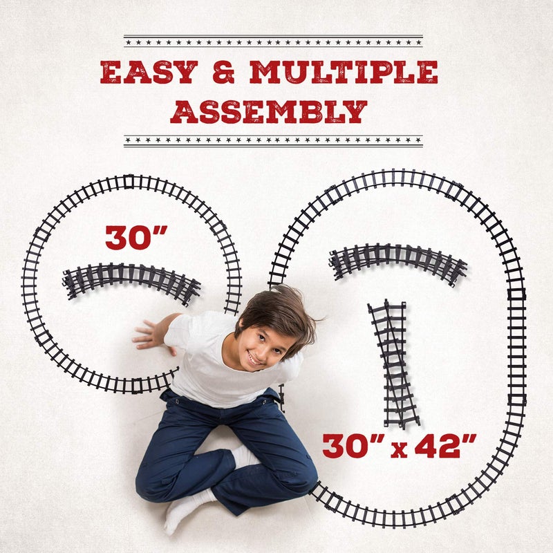 Atlasonix Electric Train Set for Kids Ages 4-8 | Train Set for Kids Ages 4-8 | Battery Powered Trains Sets with Lights & Sounds, Steam Locomotive Engine, Horses & Tracks - Classic Railway Toy Gift - Image 3